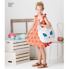 Simplicity Pattern | 8102 A | Child's Easy-to-Sew Sundress and Kitty Tote